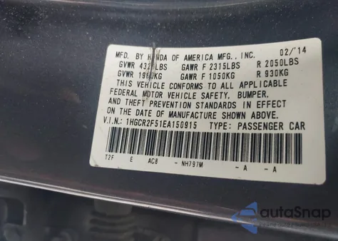 2014 Honda Accord Sport из США, поврежденный, VIN 1HGCR2F51EA150915